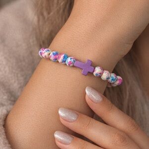 Beaded Cross Bracelet in Purple Multi